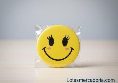 😄 LOTE ATACADO (400 UNIDADES): Espelho de Bolso Dupla Face c/ Estampas de Emoji / Smiley